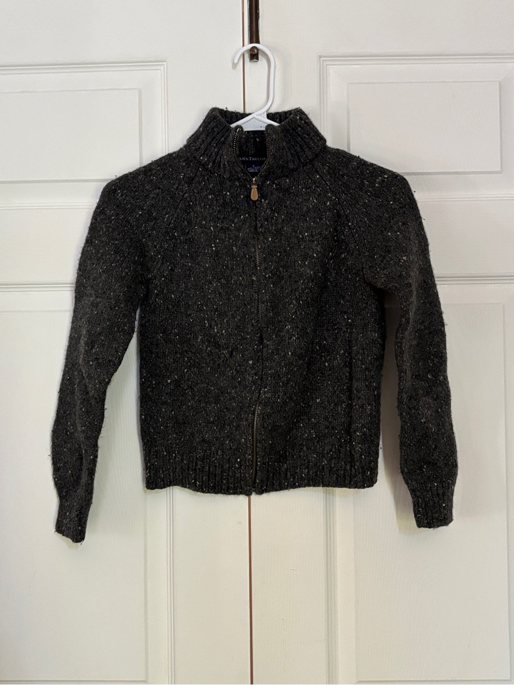 Ann Taylor Women’s S Italian Merino Wool Donegal Full Zip Cardigan Sweater Gray